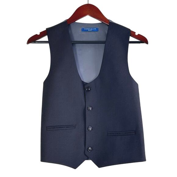 New Perry Ellis Boy Suit Vest Button Down Dark Grey - Picture 1 of 7